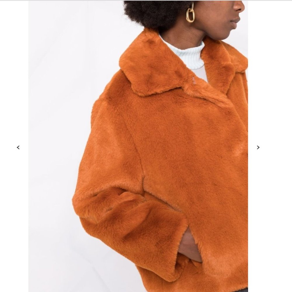 NEW! STAND STUDIO Marcella Faux-Fur Cropped Jacket - Rust - Picture 2 of 6